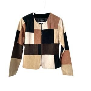 Vintage Suede Patchwork Karen Arnold Boho Zip Up Fitted Jacket size medium
